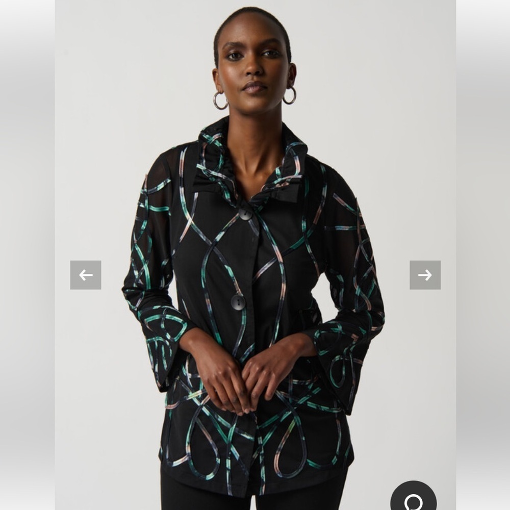 Joseph Ribkoff Black Swirl Mesh Blouse Collared Abstract Size Small Chic